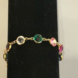 Gold Tone Austrian Crystal Vintage-Inspired Station Link Bracelet USA Approx. 8”